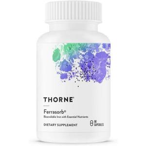 imageTHORNE  Ferrasorb  36 mg Iron with Essential Nutrients  Complete Blood Support Formula  Elemental Iron Folate B and C Vitamins for Optimal Absorption  GlutenFree  60 Capsules